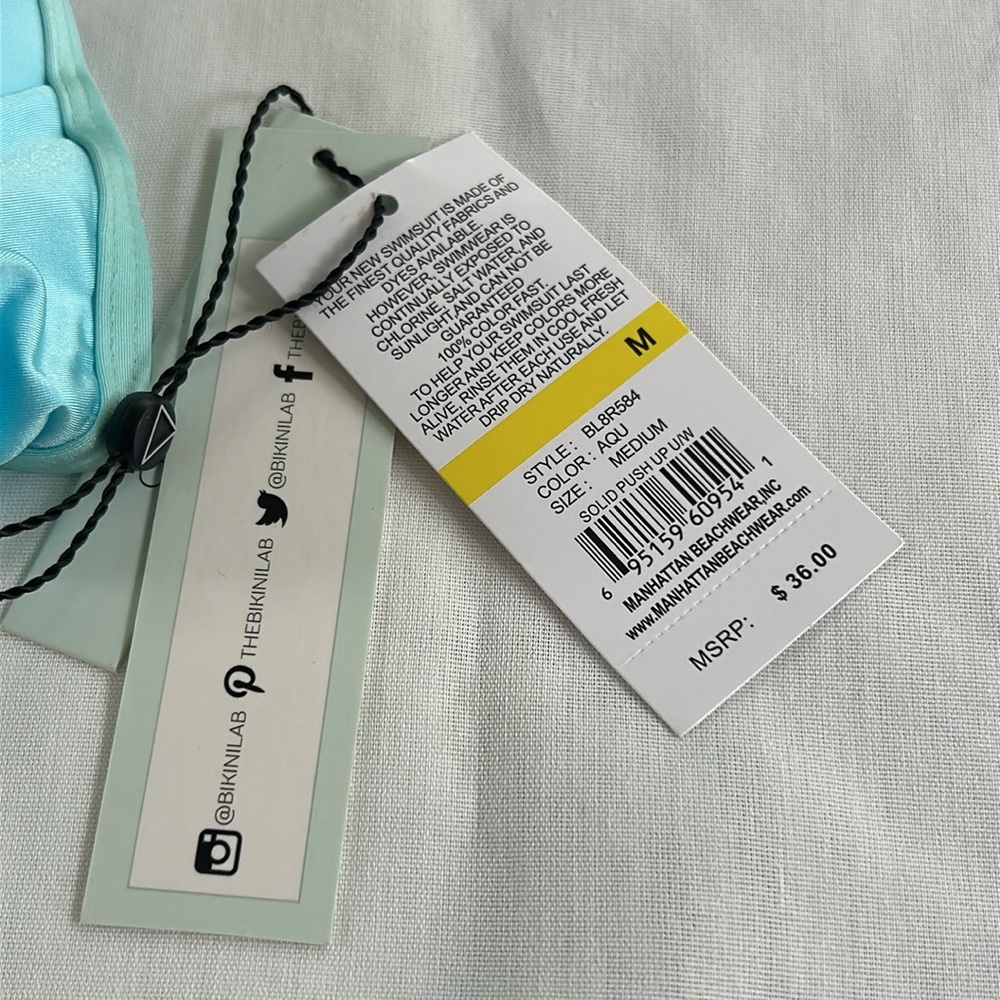 The Bikini Lab Push Up Bikini Top in Aqua Blue NWT Medium - Picture 3 of 5